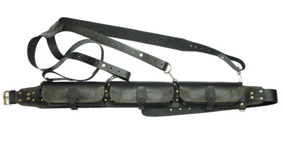Патронташ на пояс дворядний закритий на 39 набоїв 12 калібру зі шкіряною лямкою (шкіра, чорний)