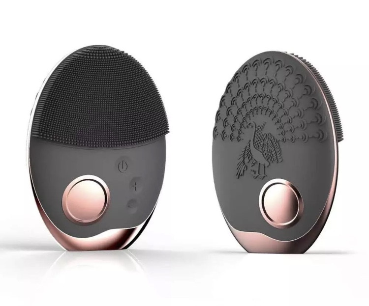 Ультразвукова Електрична Силіконова Щітка Масажер Для Обличчя з Функцією фототерапії Чорна, фото 1