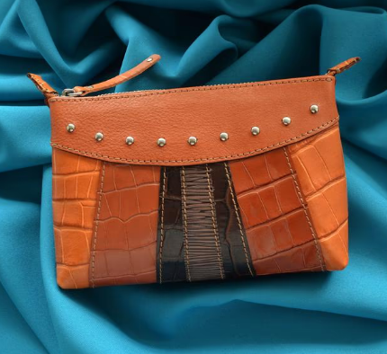 Косметичка з кількох видів натуральної шкіри "Триколор" ручна робота, фото 1