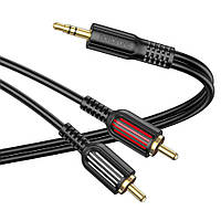 Аудио кабель с AUX mini-Jack 3,5 мм на Double RCA тюльпан Borofone lotus (1.5m). Black