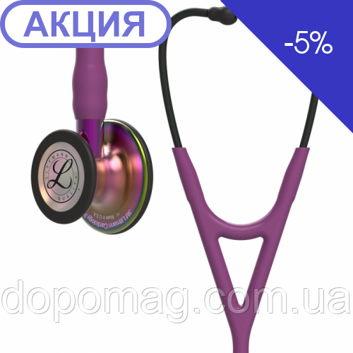 Стетоскоп Cardiology IV Littmann 6205 сливового кольору з райдужною головкою на фіолетовій ніжці, фото 1