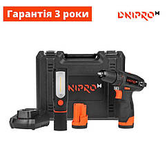 Акумуляторний дриль-шуруповерт Dnipro-M CD-12CX Compact + 2 акумуляторні батареї + Зарядка + Кейс + Акумуляторний ліхтар