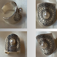 Серебряное женское кольцо с жемчужиной - широкое женское кольцо из серебра 925 пробы с жемчугом