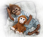 Силіконова Колекційна Лялька Реборн Мавпа Хлопчик Бонго (Вінілова Лялька Мавпа) Висота 52 см, фото 3