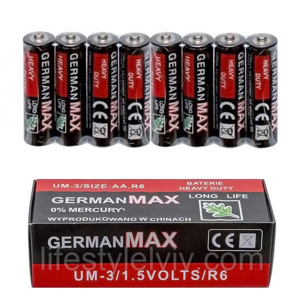 Батарейка АА (пальчикова) 1,5V GermanMAX, 1 шт / Сольова батарейка, фото 1