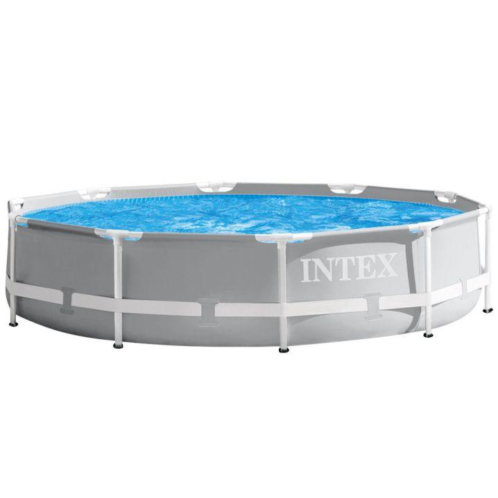 Басейн круглий каркасний Intex 26702 з фільтр-насосом з картриджем 305x76 см на 4485 л сірий
