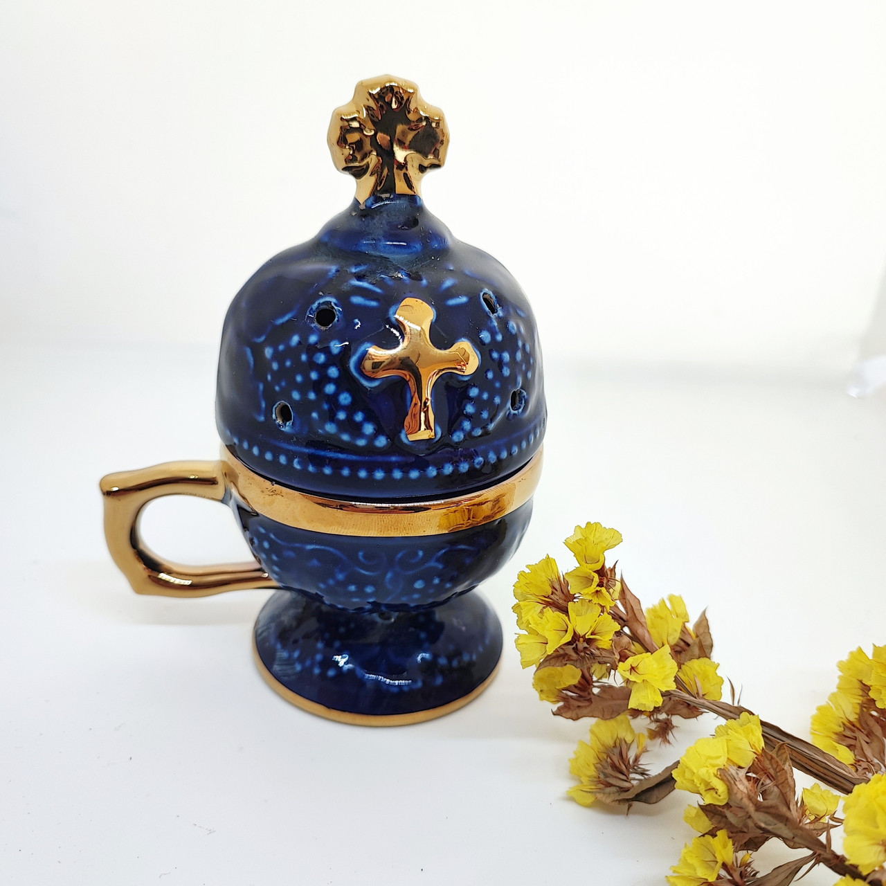 Кадильниця керамічна синя з хрестом