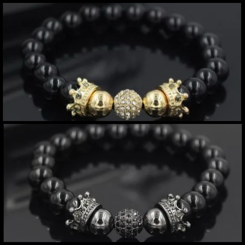Браслет Crown з короною з шунгита вулканічного каменю чорний