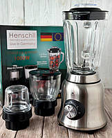Настільний блендер зі скляною чашею Henschll HS-8891 3 в 1 кавомолка, подрібнювач, м'ясорубка чаша 1,5л, 1000 Вт