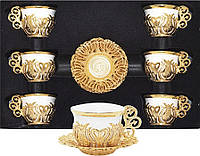 Набор турецких чашек для кофе и чая 6 шт Золото белый Демитас(BRT)