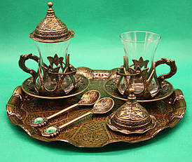 Турецький набір #49 для кави Армуди, лукумниці, ложечки Бронза на таці