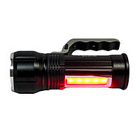 Потужний ліхтар Bailong S912XPE+COB, ліхтар з підсвічуванням white+red, ліхтар ручний з ручкою Чорний