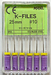 K-Files (К-Файл), 6 шт, 25мм №25 ручної дрильбор, MANI