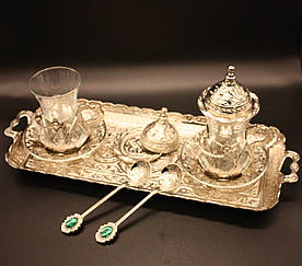 Турецький набір #26 для подачі кави Армуди на підносі Срібло