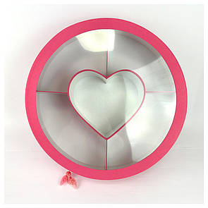 Кругла коробка із серцем та перетинками  40*10 см малинова