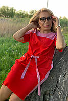 Актуальное красное летнее льняное платье больших размеров 52