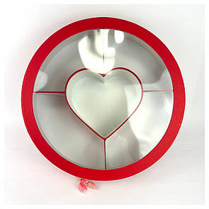 Кругла коробка із серцем та перетинками  40*10 см червона