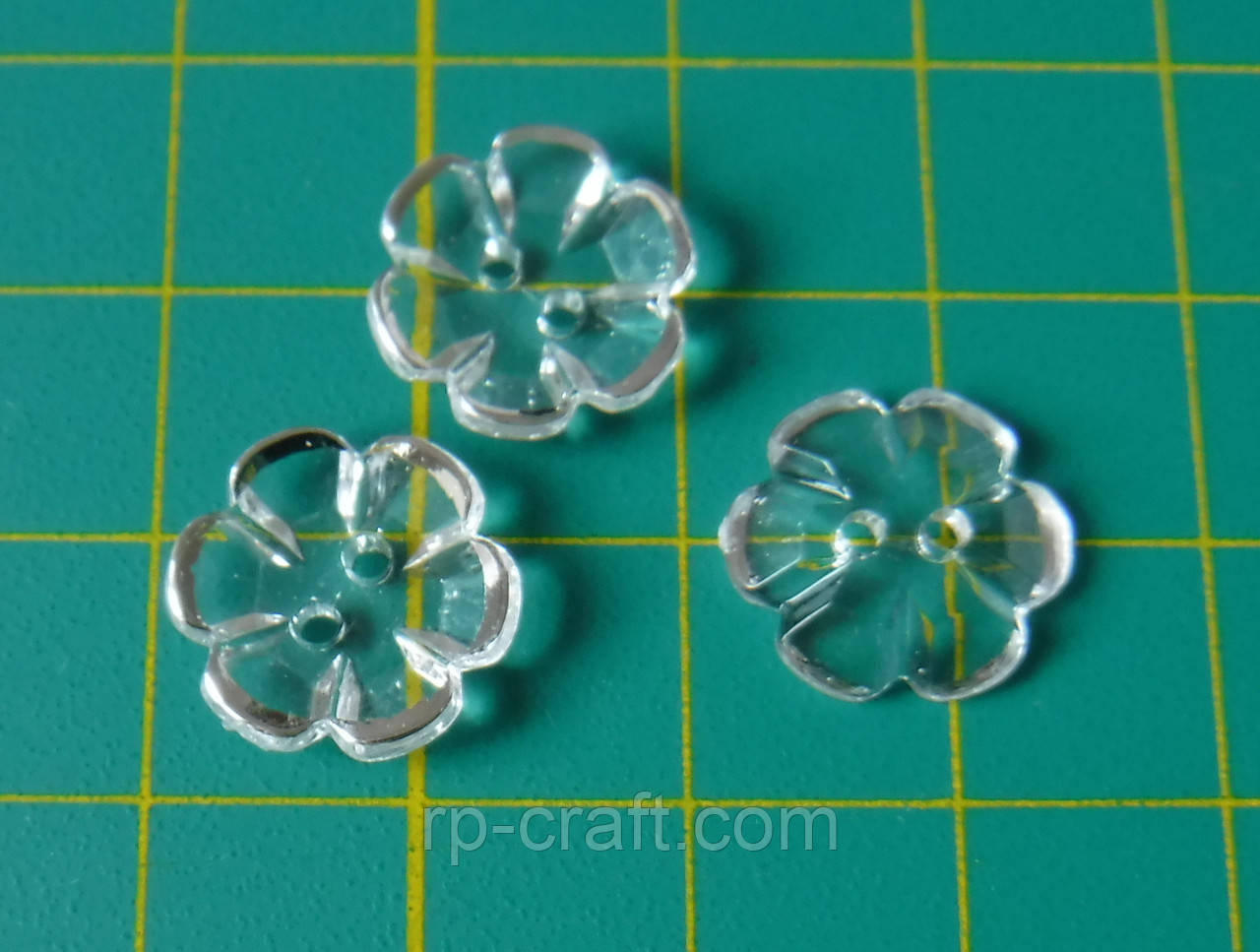Гудзик пластиковий, декоративний, фігурний. Квітка прозора, 13 мм, фото 1