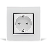 Електрична розетка з заземленням LIVOLO, біла з хромованою вставкою, скло, шторки, 250В 16А (VL-C7C1EU-11C), фото 4