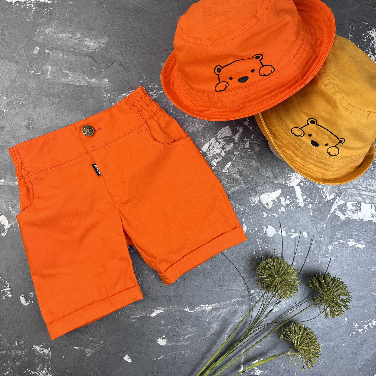Летний костюм для мальчика prettybear шорты + футболка + панамка детский Organic Cotton Оранж/Черный - фото 9 - id-p1433614750