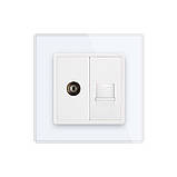 Розетка комп'ютерна RJ-45 і ТВ-розетка Livolo біле скло (VL-C791VC-11), фото 4