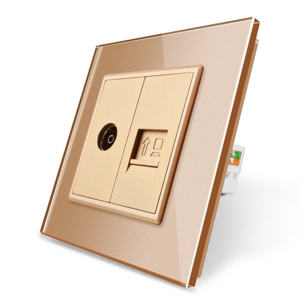 Розетка комп'ютерна RJ-45 і ТВ-розетка Livolo золото скло (VL-C791VC-13)