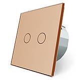 Сенсорний вимикач 2 сенсори Livolo золото скло (VL-C702-13), фото 2