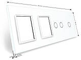 Рамка 4-постова для 1-сенсорного та 2-сенсорного вимикачів і двох розеток (1-2-0-0) LIVOLO, загартоване скло, біла, 294×80 мм, фото 3
