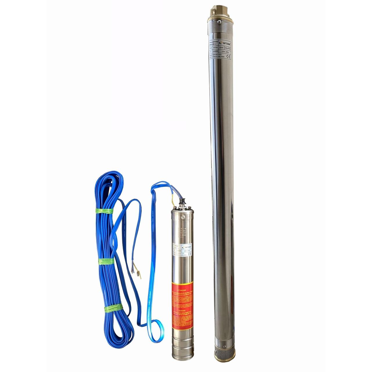 Насос свердловинний з пов, вуст, до піску 3" OPTIMA 3SDm2,5/30 1,1 кВт 124 м + пульт + кабель 15 м NEW