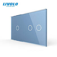 Рамка 2-постова для 1-сенсорного та 2-сенсорного вимикачів (1-2) LIVOLO, загартоване скло, біла, 151×80 мм (VL-P701/02-4W) Лазурний