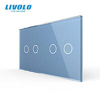 Рамка 2-постова для двох 2-сенсорних вимикачів (2-2) LIVOLO, загартоване скло, біла, 151×80 мм (VL-P702/02-4W) Лазурний