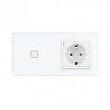 Сенсорний вимикач 1 сенсор 1 розетка Livolo білий скло (VL-C701/C7C1EU-11), фото 3