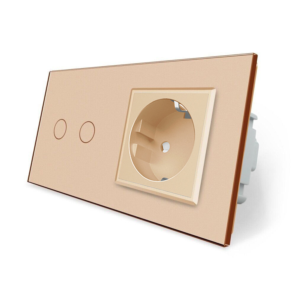 Сенсорний вимикач 2 сенсора 1 розетка Livolo золото скло (VL-C702/C7C1EU-13), фото 1