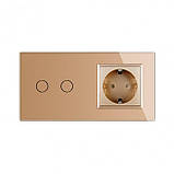 Сенсорний вимикач 2 сенсора 1 розетка Livolo золото скло (VL-C702/C7C1EU-13), фото 3