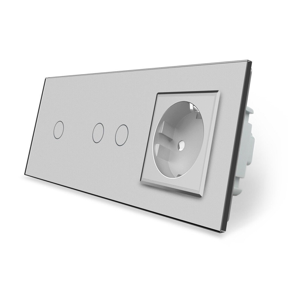 Сенсорний вимикач 3 сенсори (1-2) 1 розетка Livolo сіре скло (VL-C701/C702/C7C1EU-15)