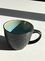 Чашка Olens "Голандія" 400 мл кераміка блакитна з чорним для дому кафе та ресторану