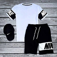 Стильный летний спортивный комплект Nike черно - белый Комплект для прогулок и спорта футболка + шорты + кепка XS