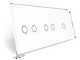 Рамка 3-постова для 1-сенсорного та двох 2-сенсорних вимикачів (1-2-2) LIVOLO, загартоване скло, біла, 223×80 мм, фото 3