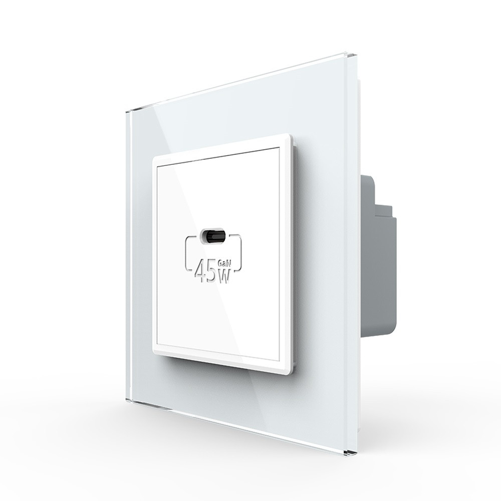 Розетка USB type C з блоком живлення 45 W Livolo білий (VL-C7-FCUC-2WP)