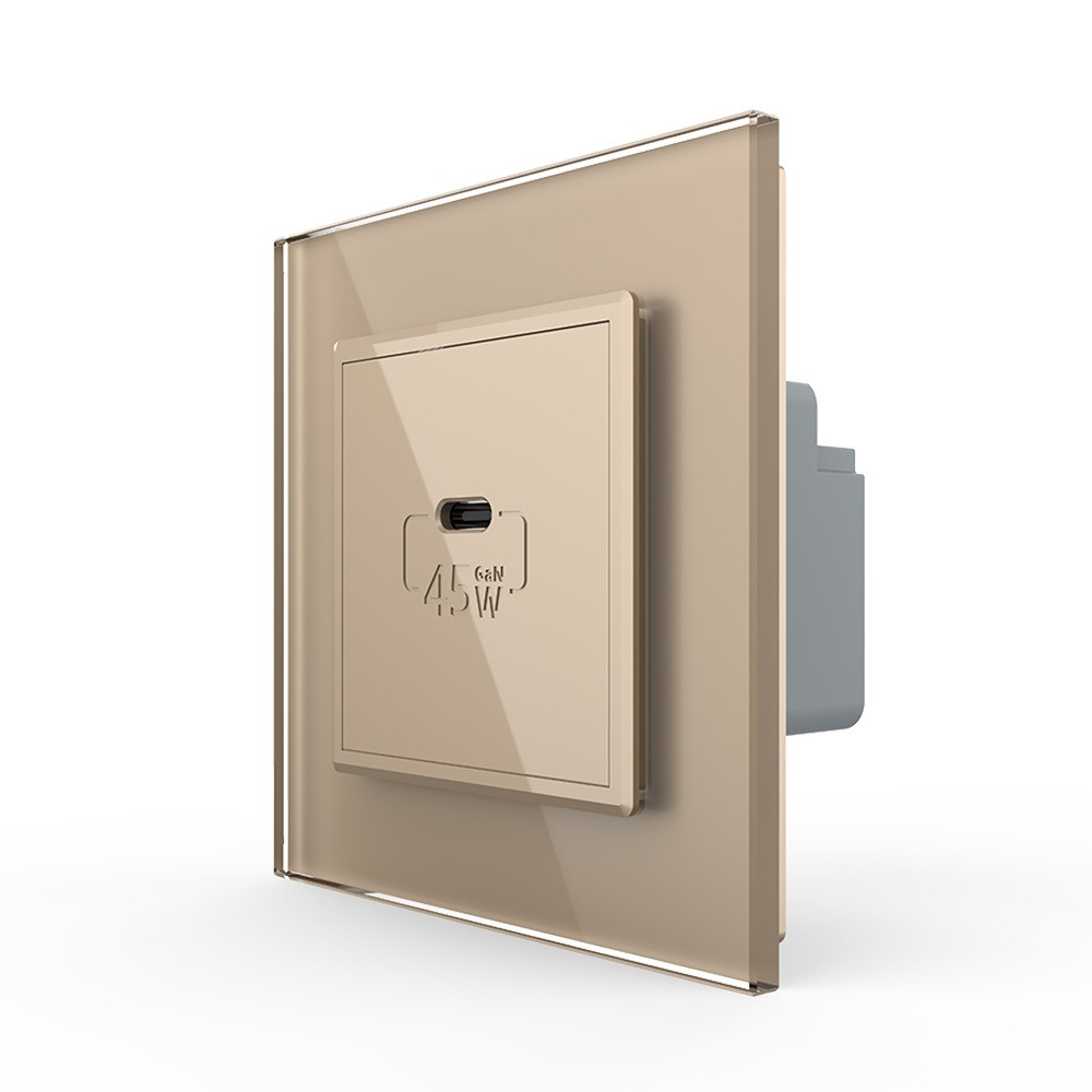 Розетка USB type C з блоком живлення 45 W Livolo золото (VL-C7-FCUC-2AP)