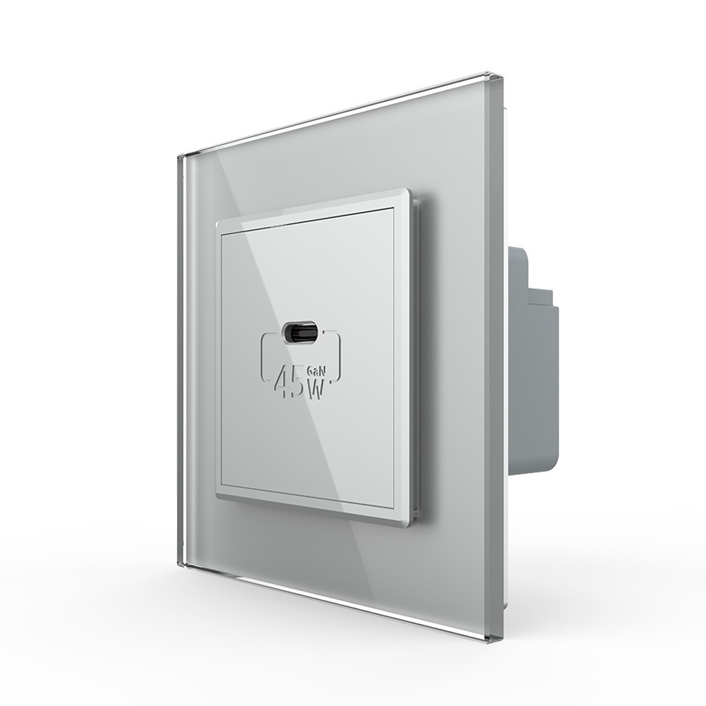Розетка USB type C з блоком живлення 45 W Livolo сірий (VL-C7-FCUC-2IP)