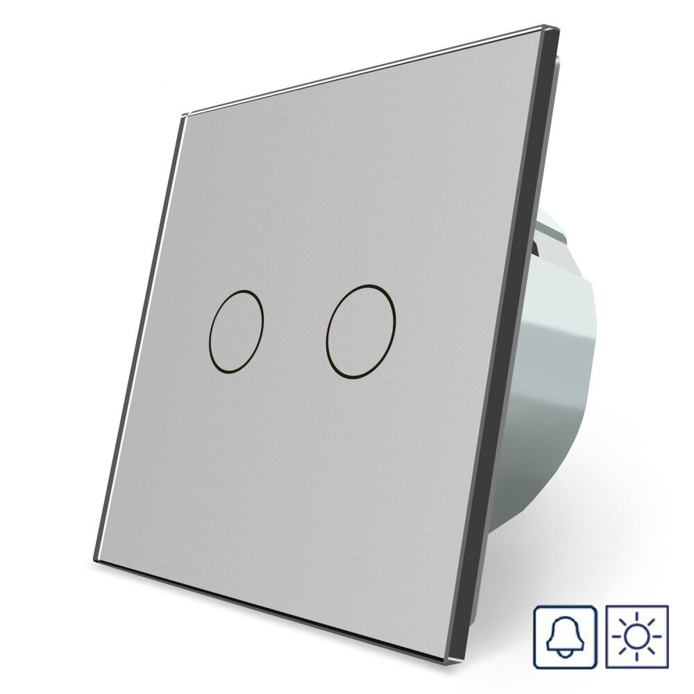 Сенсорна кнопка 2 сенсори Сухий контакт Livolo сіре скло (VL-C702IH-15), фото 1