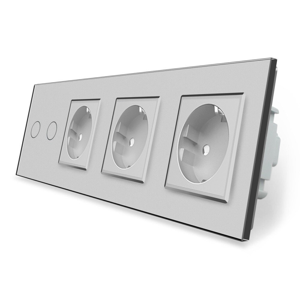 Сенсорний вимикач 2 сенсори 3 розетки Livolo сіре скло (VL-C702/C7C3EU-15), фото 1