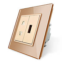 Розетка універсальна з USB розеткою Livolo золотий скло (VL-C7C1AUSB-13)