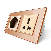 Розетка двомісна силова і універсальна Livolo золотий скло (VL-C7C1EUC1C-13)