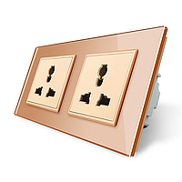 Розетка двомісна універсальна Livolo золотий скло (VL-C7FCT22-4AP)