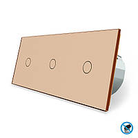 Безконтактний вимикач 3 сенсора (1-1-1) Livolo золото скло (VL-C701/C701/C701-PRO-13)