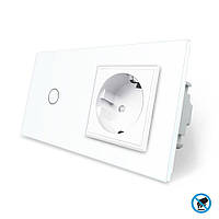 Безконтактний вимикач 1 сенсор 1 розетка Livolo білий скло (VL-C701/C7C1EU-PRO-11)