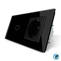 Безконтактний вимикач 1 сенсор 1 розетка Livolo чорний скло (VL-C701/C7C1EU-PRO-12)