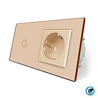 Безконтактний вимикач 1 сенсор 1 розетка Livolo золото скло (VL-C701/C7C1EU-PRO-13)